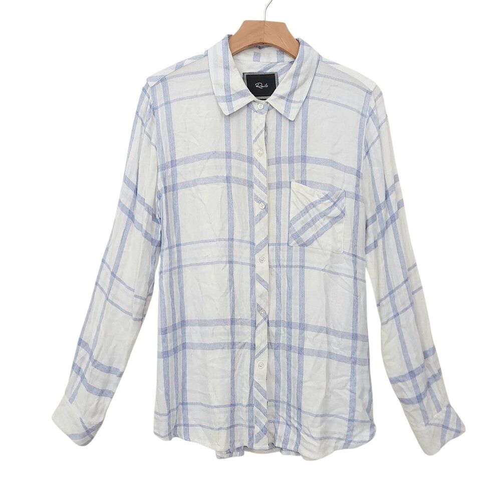 Rails Shirt Womens Medium White Blue Plaid Long Sleeve Button Soft Casual Preppy